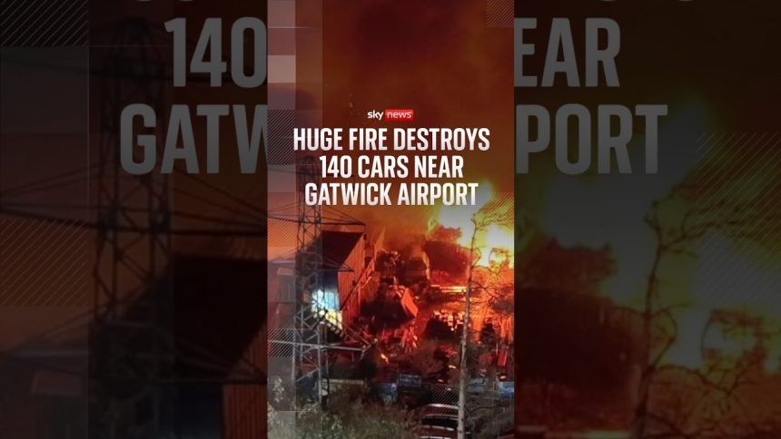Huge fire destroys 140 cars near Gatwick Airport